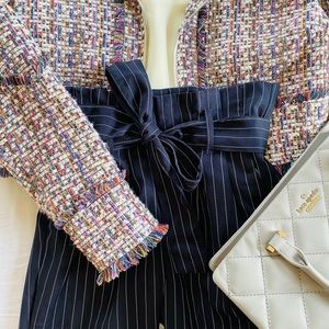 Navy High Waisted Pinstripe Trousers